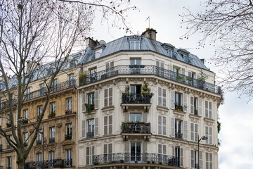 Paris, typical facades, beautiful buildings boulevard Voltaire
