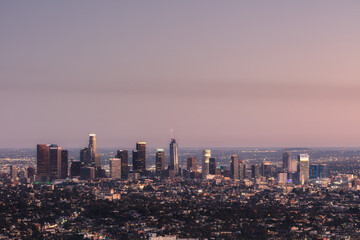 Fototapeta na wymiar Aerial view on Los Angeles at dusk with long expsorue 