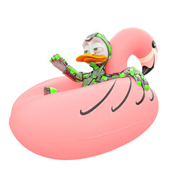 duck the astronaut is on the lazy flamingo