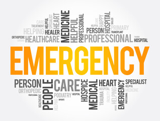 Emergency word cloud collage, healthcare concept background