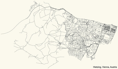 Black simple detailed street roads map on vintage beige background of the neighbourhood Hietzing district of Vienna, Austria