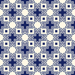 Seamless arabic ornament. Moroccan stars and crosses motif. Arabesque traditional pattern with mosaic tile.