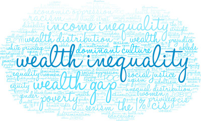 Wealth Inequality Word Cloud on a white background. 