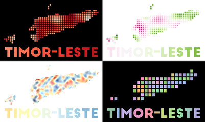 Timor-Leste map. Collection of maps of Timor-Leste in dotted style. Borders of the country filled with rectangles for your design. Vector illustration.