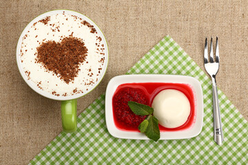 Pana cotta with raspberry and coffee