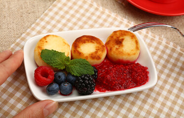 European quark cheese pancakes with fruits