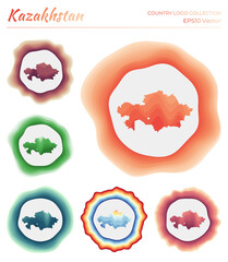 Kazakhstan logo collection. Colorful logo of the country. Unique layered dynamic frames around Kazakhstan border shape. Vector illustration.