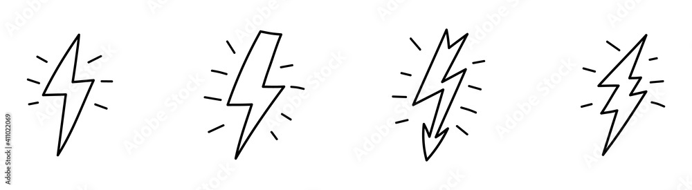 Poster thunder line icons set. drawn by hand. continuous line. vector illustration on white background