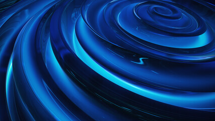 Abstract Blue Glowing Reflective Mirror Spiral Background Rendering