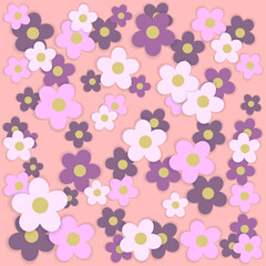 Flowers on a pink background. Blooming cherry. Backgrounds and textures, pattern. Simple flowers.