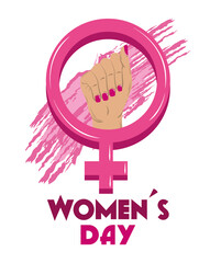 womens day fist hand gender female pink brush design