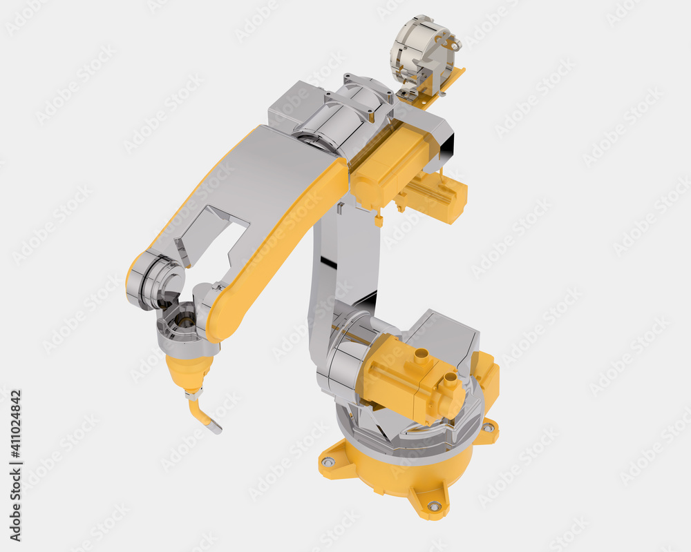 Poster factory robot isolated on white background. 3d rendering - illustration