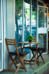 cozy summer cafe, restaurant, with a stylish interior and furniture