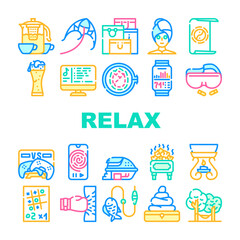 Relax Therapy Time Collection Icons Set Vector