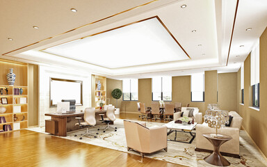 3d render of office interior, working room, director room.