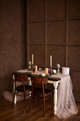 Romantic or Wedding dinner setup or Holiday table setting