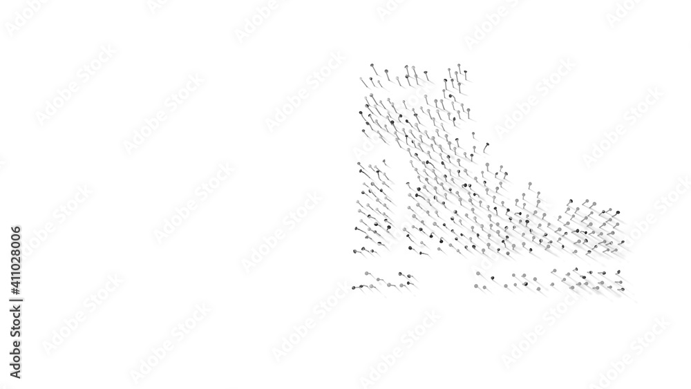 Aufkleber 3d rendering of nails in shape of symbol of winter shoe with shadows isolated on white background