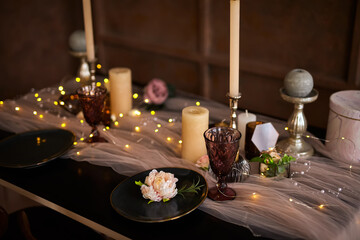 Romantic or Wedding dinner setup or Holiday table setting