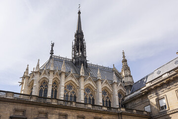 Architectural fragments of Gothic style Holy Chapel (Sainte-Chapelle, 1248) - old royal chapel in Paris, France.