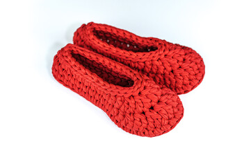 Red Crochet Slippers from Tshirt Yarn