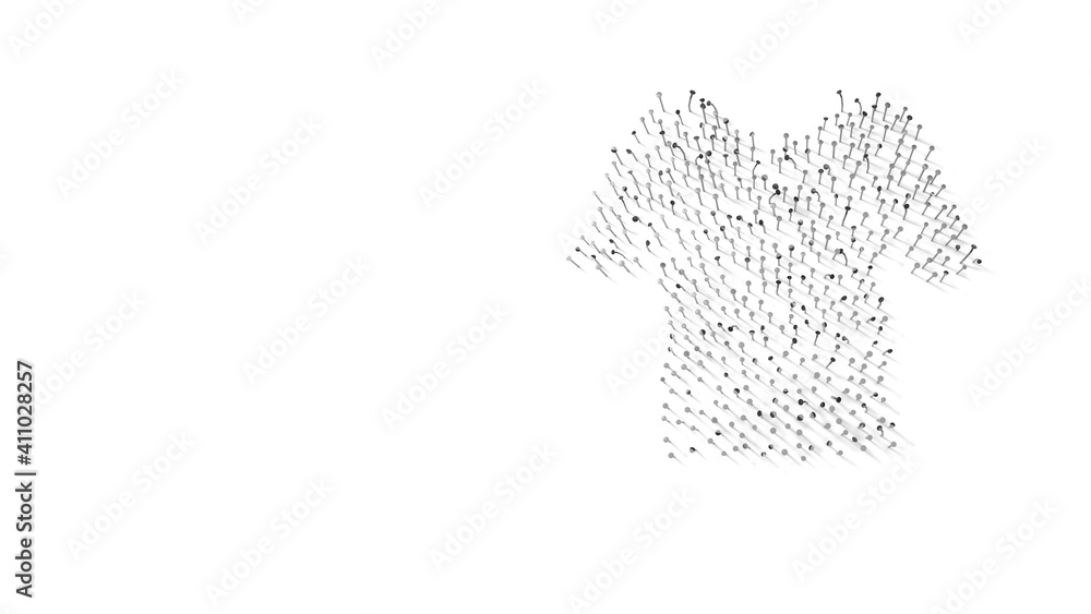 Poster 3d rendering of nails in shape of symbol of t shirt with shadows isolated on white background