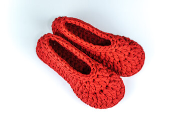 Red Crochet Slippers from Tshirt Yarn