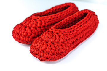 Red Crochet Slippers from Tshirt Yarn