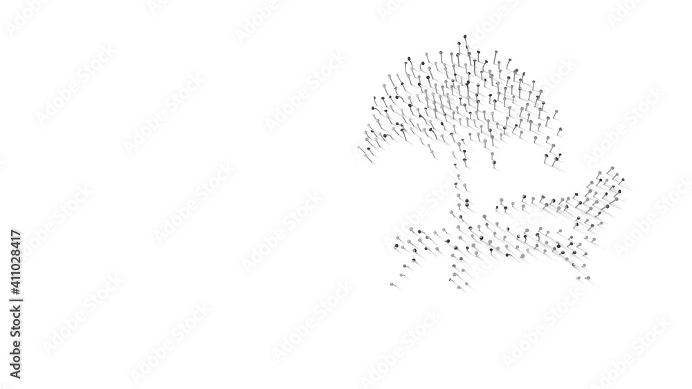 Aufkleber 3d rendering of nails in shape of symbol of sunbed with shadows isolated on white background