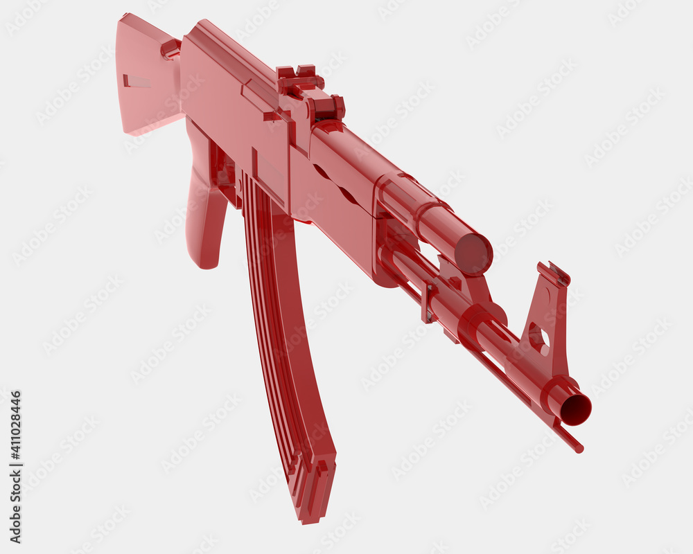 Poster machine gun with right side view, isolated on grey background. 3d rendering - illustration