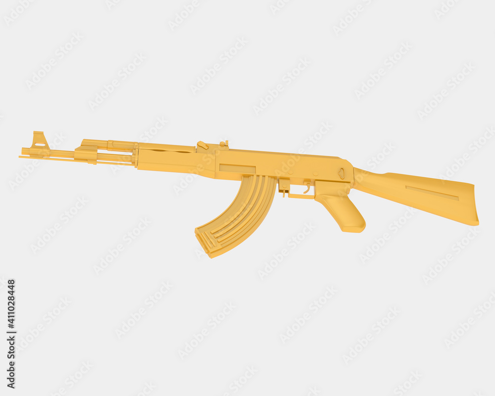 Poster machine gun with right side view, isolated on grey background. 3d rendering - illustration