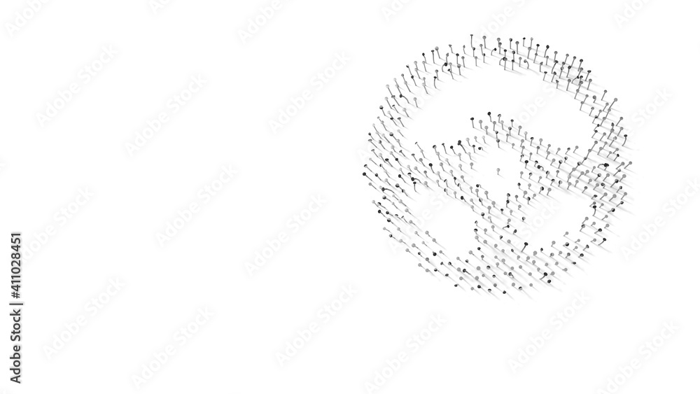 Poster 3d rendering of nails in shape of symbol of steering wheel with shadows isolated on white background