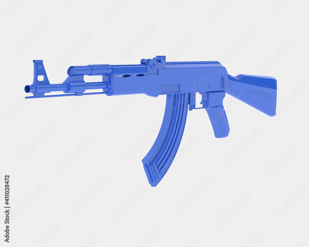 Poster machine gun with right side view, isolated on grey background. 3d rendering - illustration
