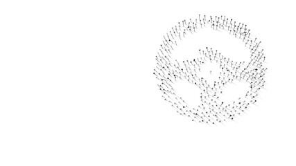 3d rendering of nails in shape of symbol of steering wheel with shadows isolated on white background