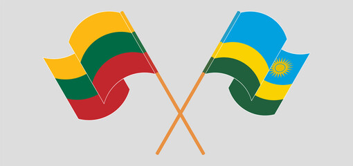 Crossed and waving flags of Lithuania and Rwanda