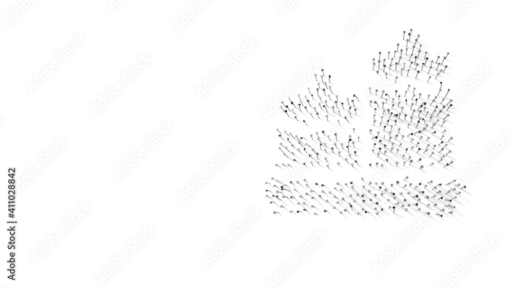 Poster 3d rendering of nails in shape of symbol of relax candle with shadows isolated on white background