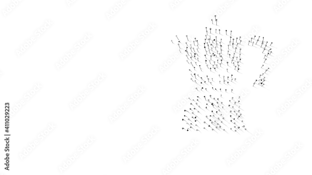 Poster 3d rendering of nails in shape of symbol of moka coffee maker with shadows isolated on white backgro