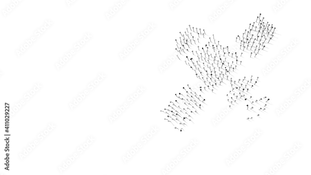Aufkleber 3d rendering of nails in shape of symbol of modern satellite with shadows isolated on white backgrou
