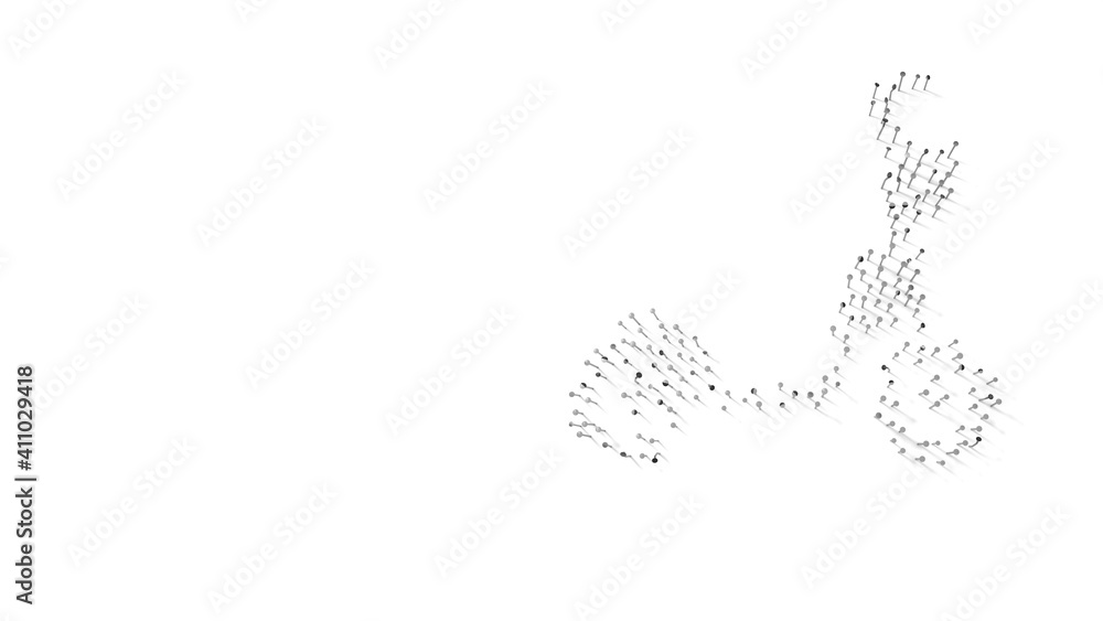 Aufkleber 3d rendering of nails in shape of symbol of kick scooter with shadows isolated on white background