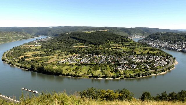 Rhine River, middle Rhine Valley, Germany. Rhine Valley is UNESCO World Heritage Site