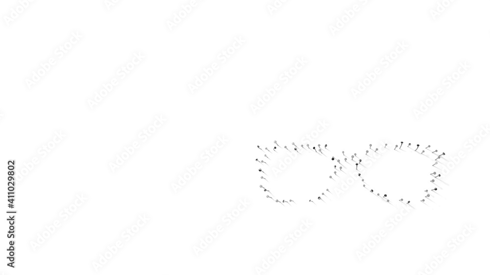 Poster 3d rendering of nails in shape of symbol of glasses fashion with shadows isolated on white backgroun