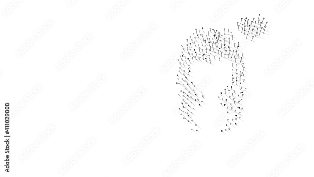 Poster 3d rendering of nails in shape of symbol of girl in love with shadows isolated on white background