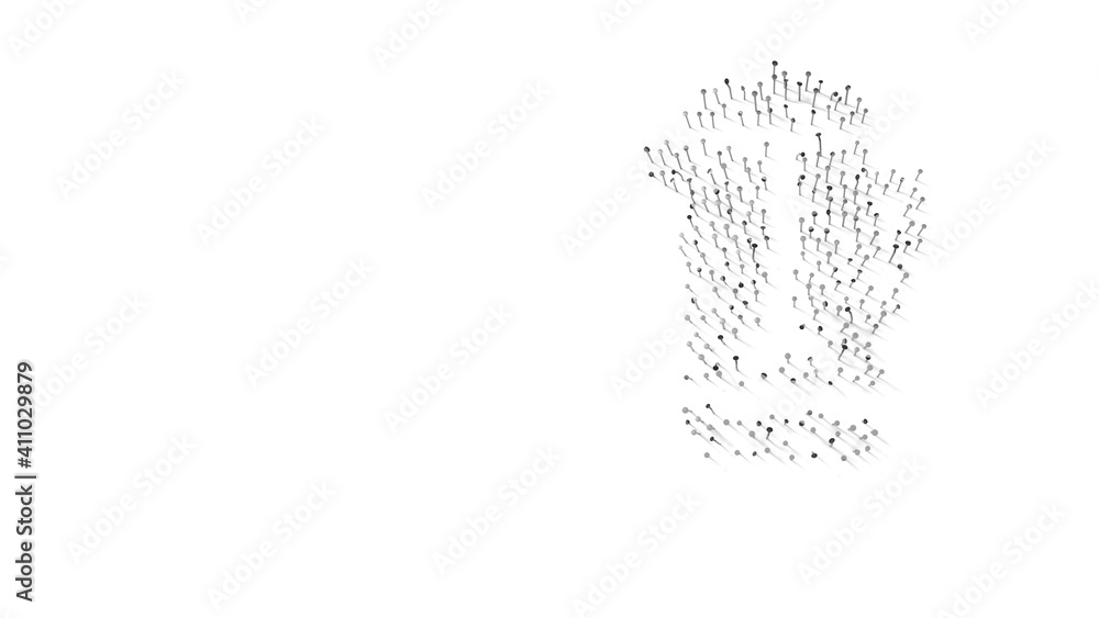 Poster 3d rendering of nails in shape of symbol of french press with shadows isolated on white background