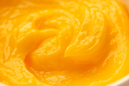 Close up delicious lemon curd pudding. Horizontal  background