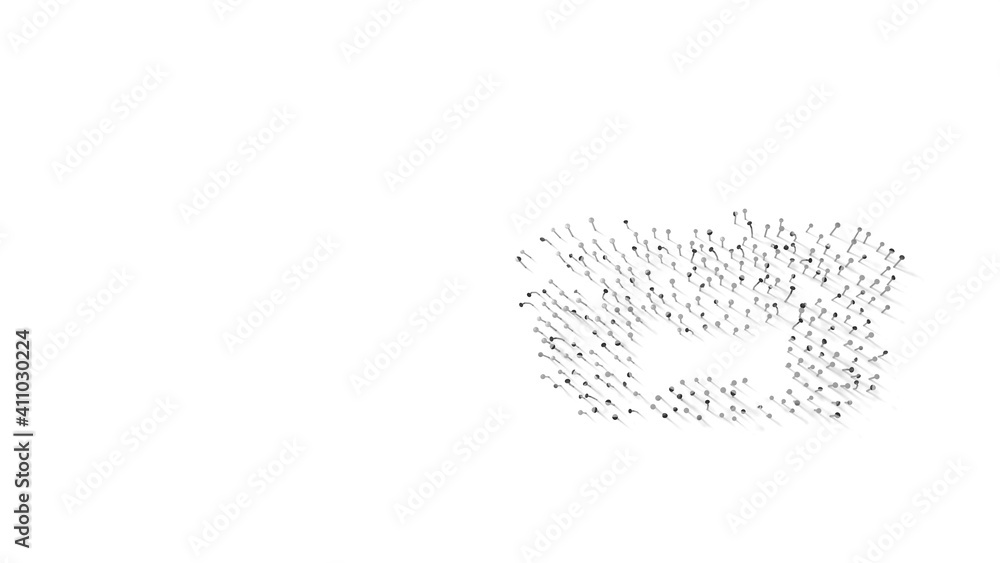 Poster 3d rendering of nails in shape of symbol of dog bowl with shadows isolated on white background