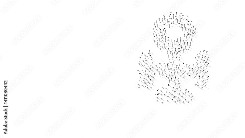 Aufkleber 3d rendering of nails in shape of symbol of copper with shadows isolated on white background