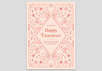 Peach Valentine's Day Card Flyer with Crown Heart Flower Rose and Cupid Arrow