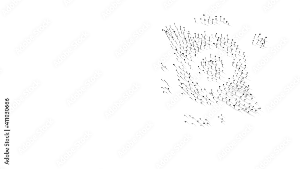 Poster 3d rendering of nails in shape of symbol of black hole with shadows isolated on white background