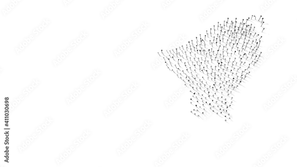 Poster 3d rendering of nails in shape of symbol of bell with shadows isolated on white background
