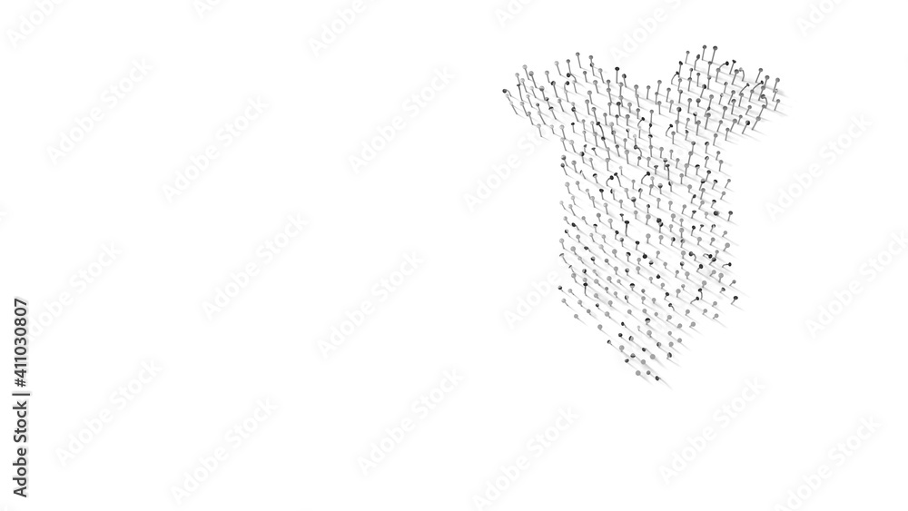 Poster 3d rendering of nails in shape of symbol of baby bodysuit with shadows isolated on white background