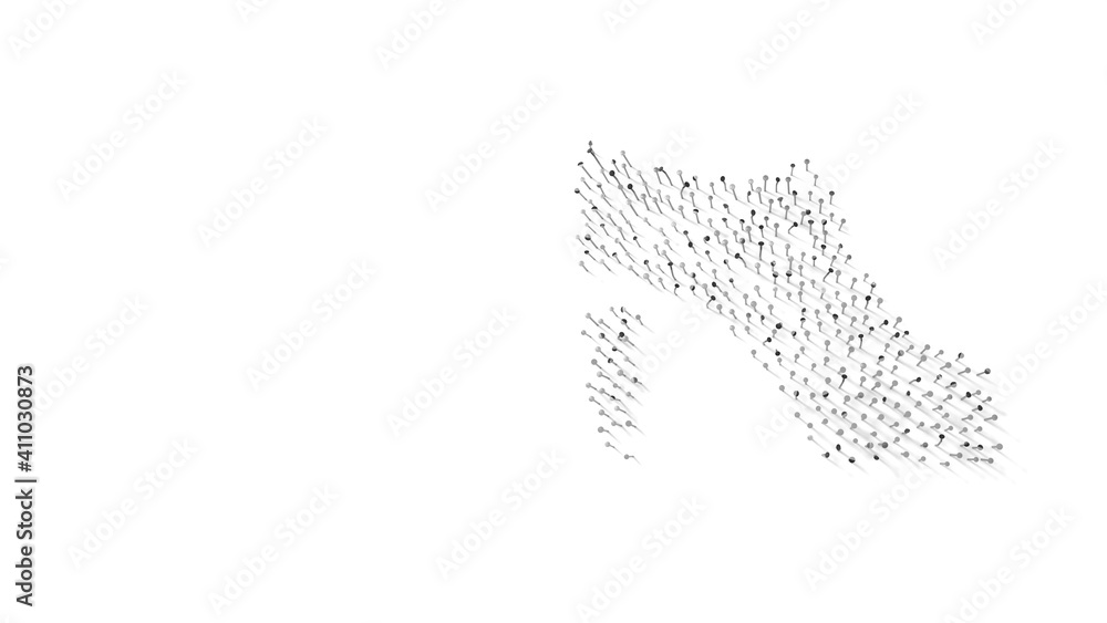 Poster 3d rendering of nails in shape of symbol of ankle shoe with shadows isolated on white background